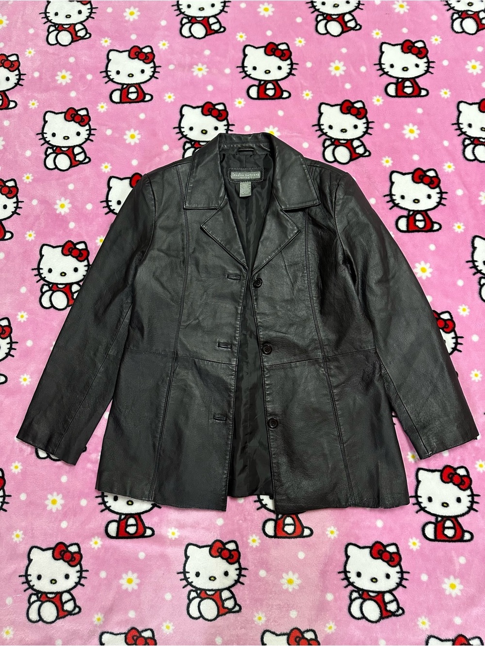 Women's Black Leather Button-Front Jacket